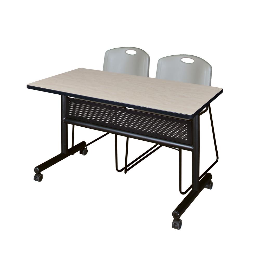 48" x 24" Flip Top Mobile Training Table with Modesty Panel- Maple and 2 Zeng Stack Chairs- Grey. The main picture.