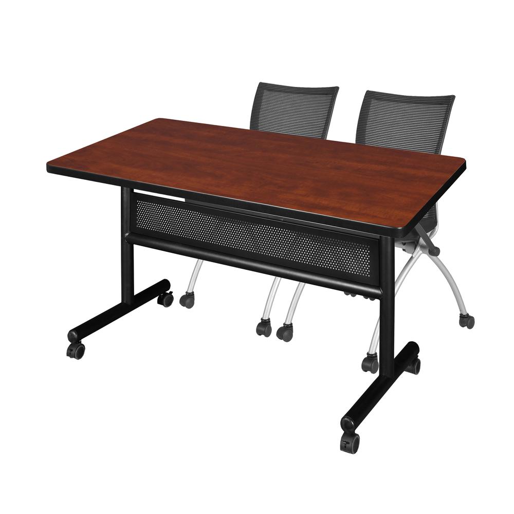 48" x 30" Flip Top Mobile Training Table with Modesty Panel- Cherry and 2 Apprentice Nesting Chairs. Picture 1