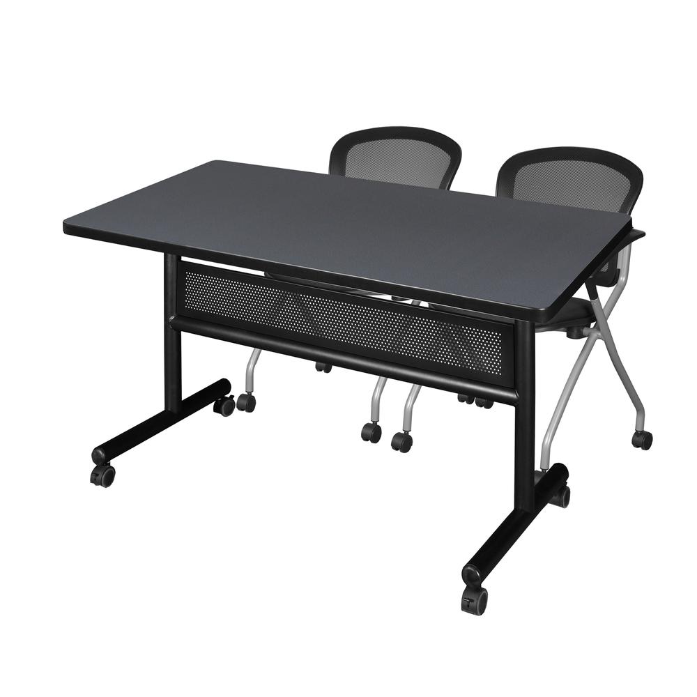 48" x 30" Flip Top Mobile Training Table with Modesty Panel- Grey and 2 Cadence Nesting Chairs. Picture 1