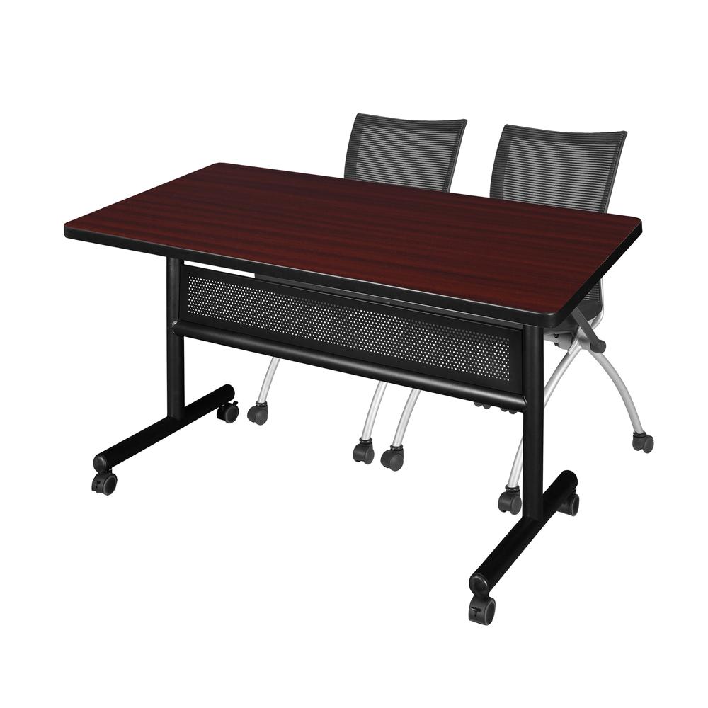48" x 30" Flip Top Mobile Training Table with Modesty Panel- Mahogany and 2 Apprentice Nesting Chairs. Picture 1