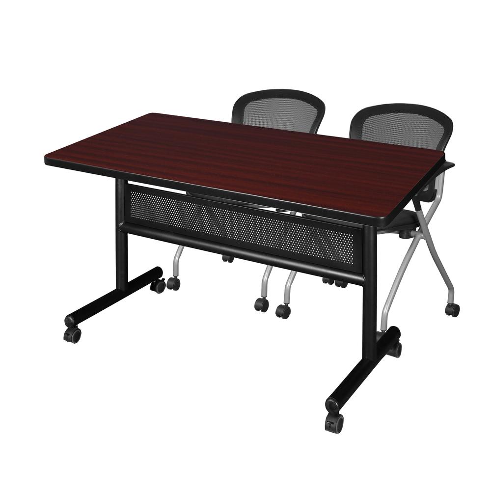 48" x 30" Flip Top Mobile Training Table with Modesty Panel- Mahogany and 2 Cadence Nesting Chairs. Picture 1