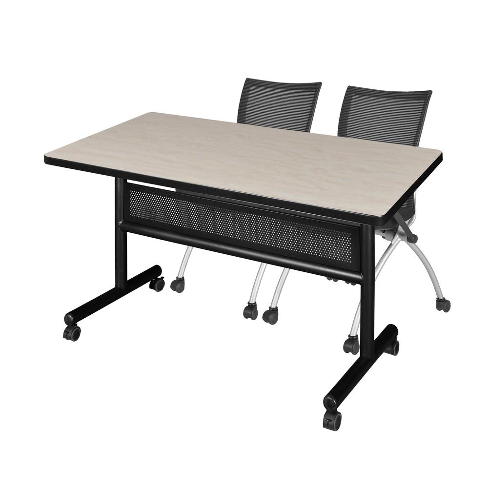 48" x 30" Flip Top Mobile Training Table with Modesty Panel- Maple and 2 Apprentice Nesting Chairs. Picture 1