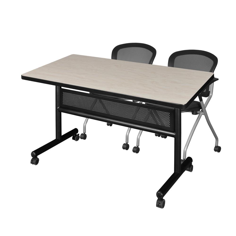 48" x 30" Flip Top Mobile Training Table with Modesty Panel- Maple and 2 Cadence Nesting Chairs. Picture 1