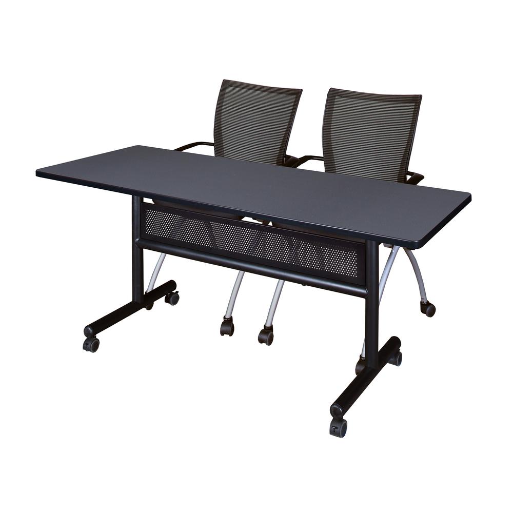 60" x 24" Flip Top Mobile Training Table with Modesty Panel- Grey and 2 Apprentice Nesting Chairs. The main picture.