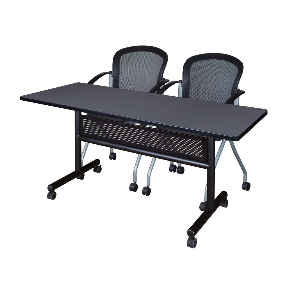 60" x 24" Flip Top Mobile Training Table with Modesty Panel- Grey and 2 Cadence Nesting Chairs. Picture 1