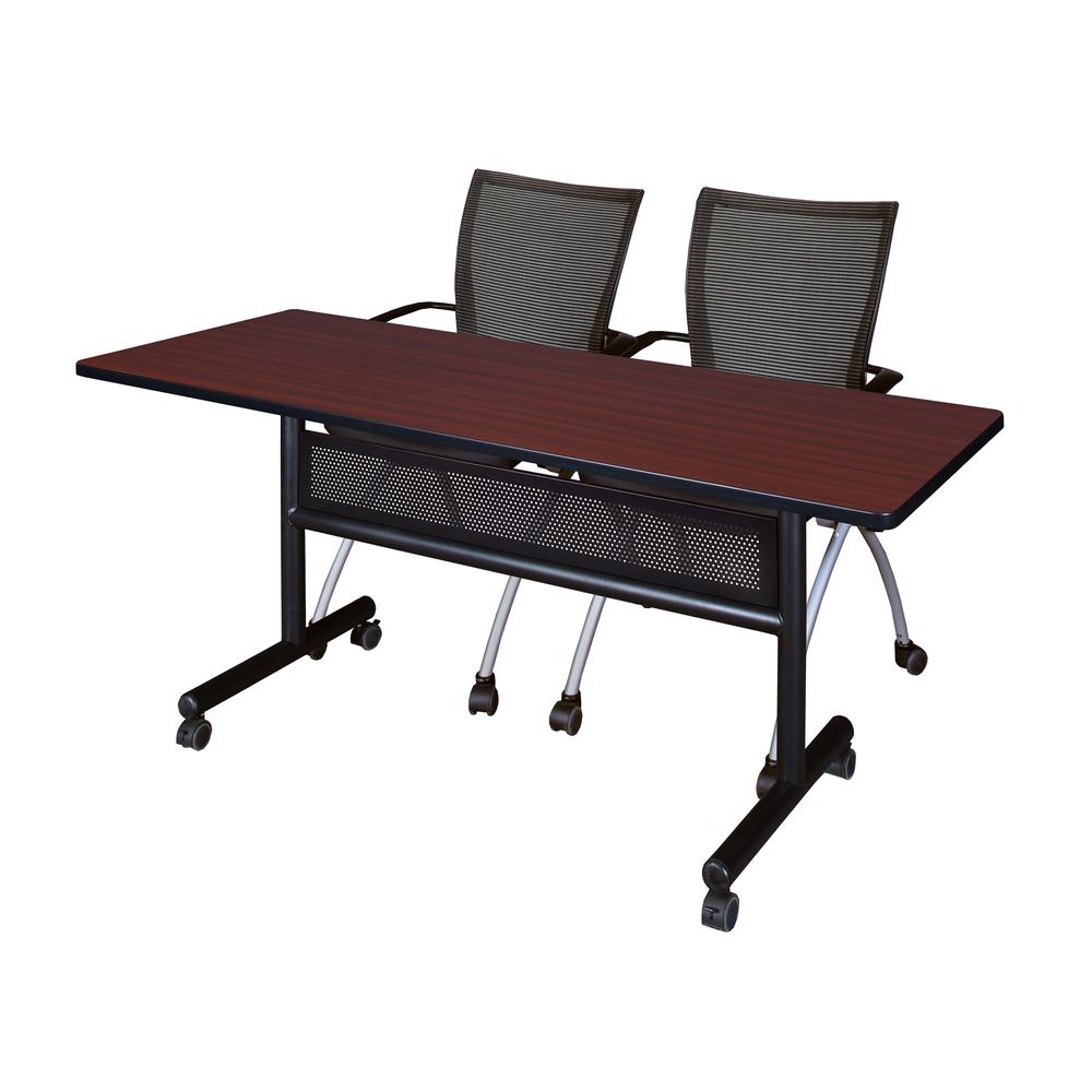 60" x 24" Flip Top Mobile Training Table with Modesty Panel- Mahogany and 2 Apprentice Nesting Chairs. Picture 1