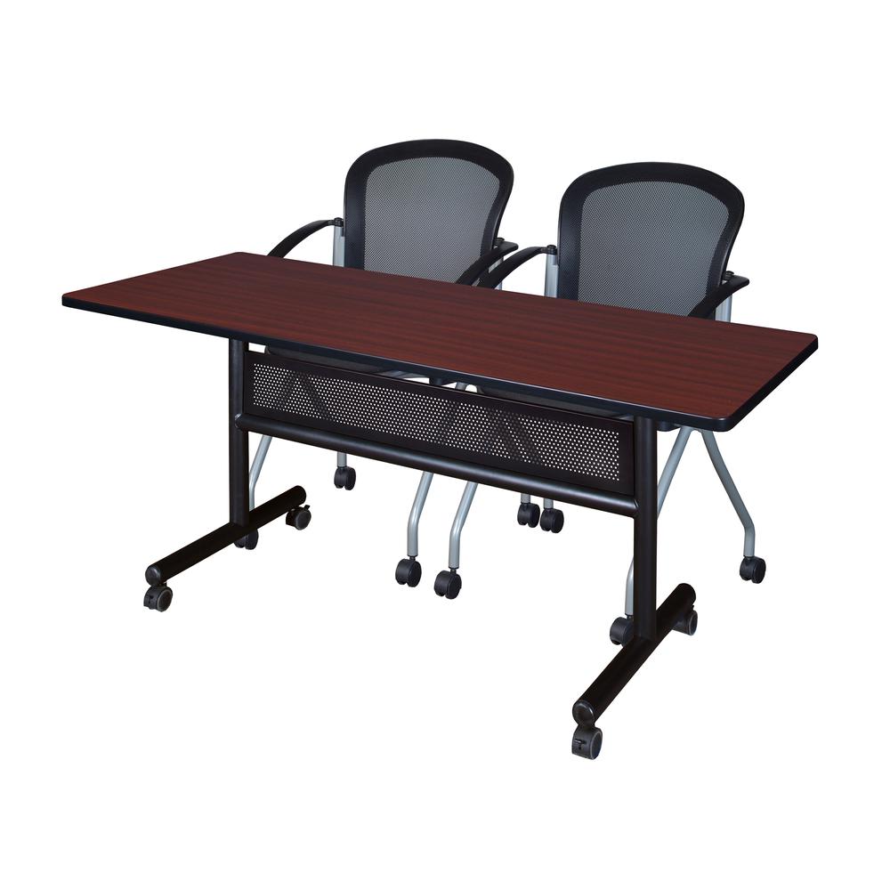 60" x 24" Flip Top Mobile Training Table with Modesty Panel- Mahogany and 2 Cadence Nesting Chairs. Picture 1
