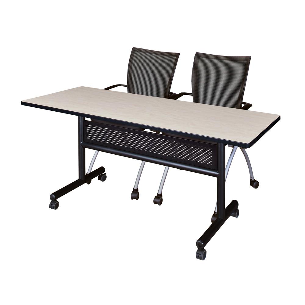 60" x 24" Flip Top Mobile Training Table with Modesty Panel- Maple and 2 Apprentice Nesting Chairs. Picture 1