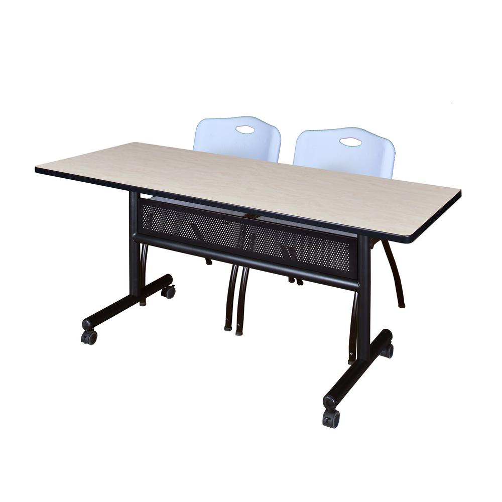 60" x 24" Flip Top Mobile Training Table with Modesty Panel- Maple and 2 "M" Stack Chairs- Grey. The main picture.