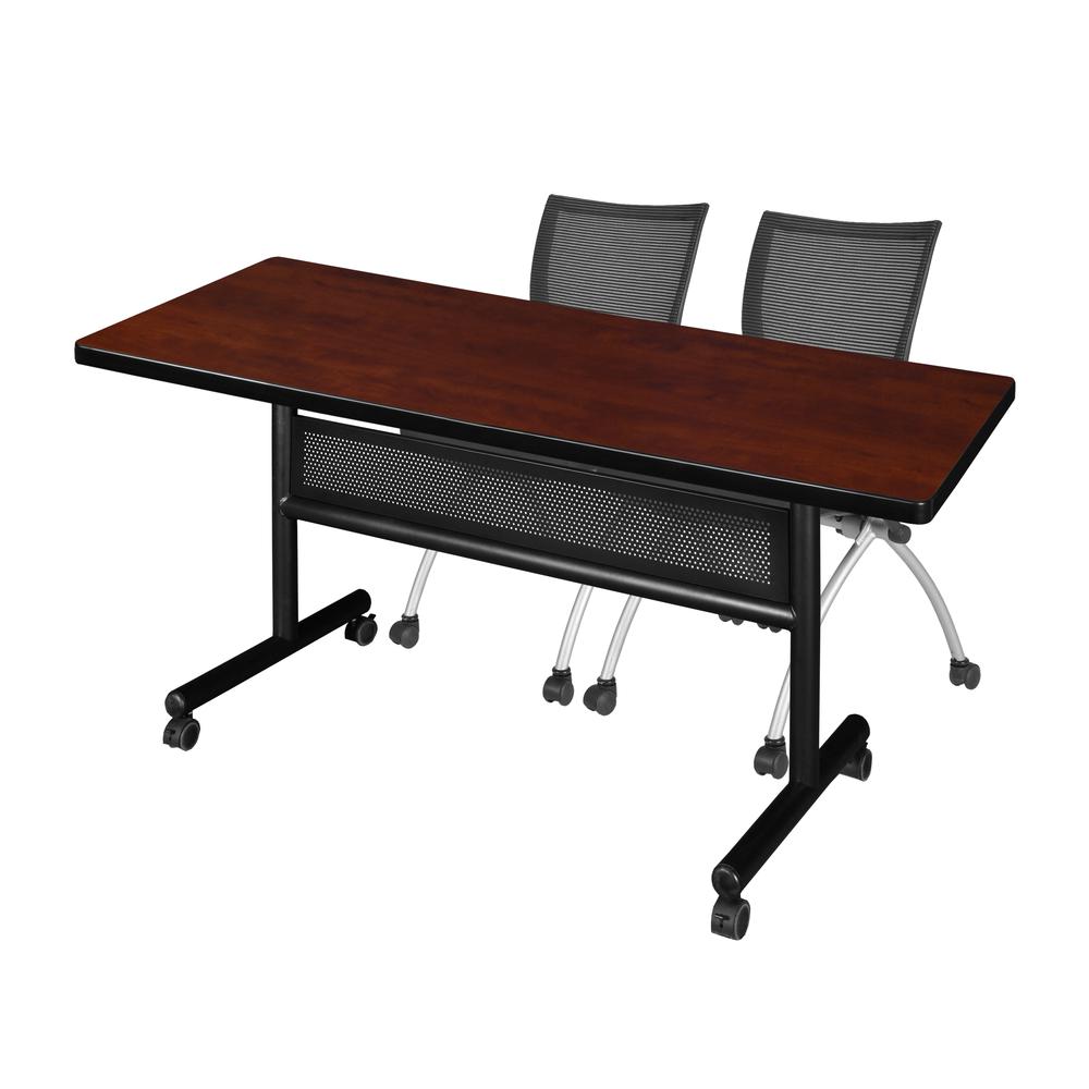 60" x 30" Flip Top Mobile Training Table with Modesty Panel- Cherry and 2 Apprentice Nesting Chairs. Picture 1