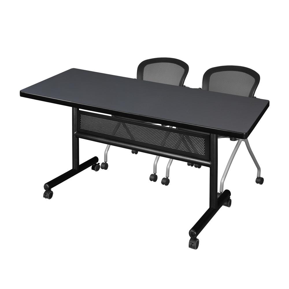60" x 30" Flip Top Mobile Training Table with Modesty Panel- Grey and 2 Cadence Nesting Chairs. Picture 1