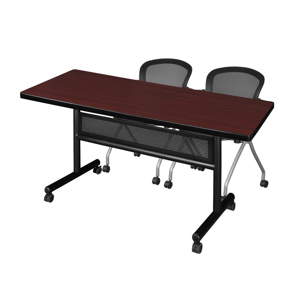 60" x 30" Flip Top Mobile Training Table with Modesty Panel- Mahogany and 2 Cadence Nesting Chairs. Picture 1