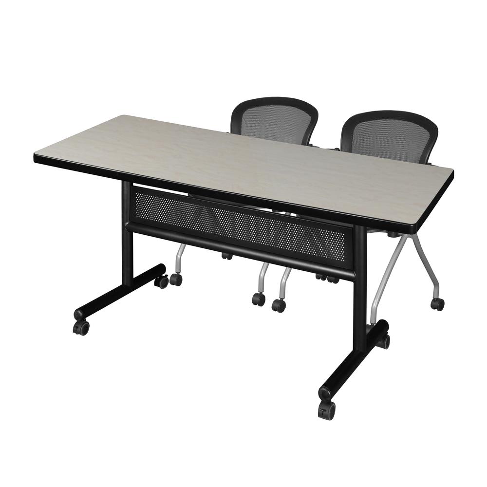 60" x 30" Flip Top Mobile Training Table with Modesty Panel- Maple and 2 Cadence Nesting Chairs. Picture 1