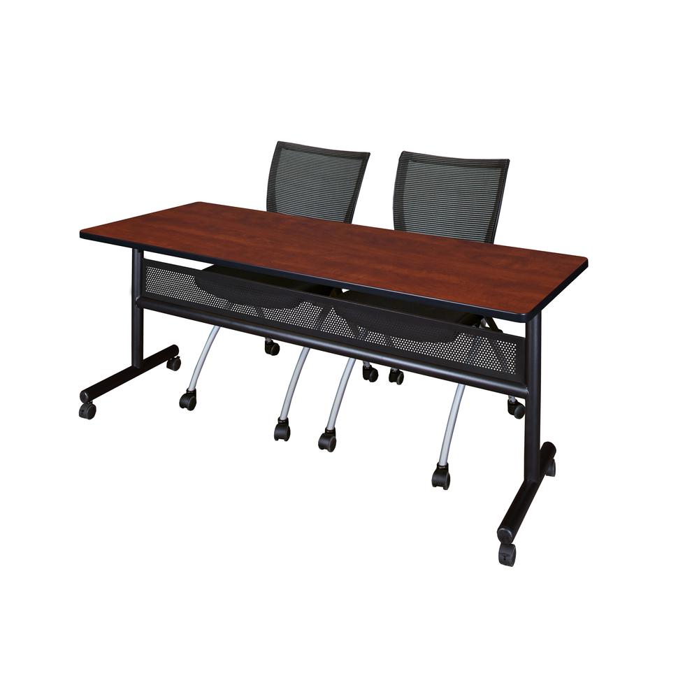 72" x 24" Flip Top Mobile Training Table with Modesty Panel- Cherry and 2 Apprentice Nesting Chairs. Picture 1