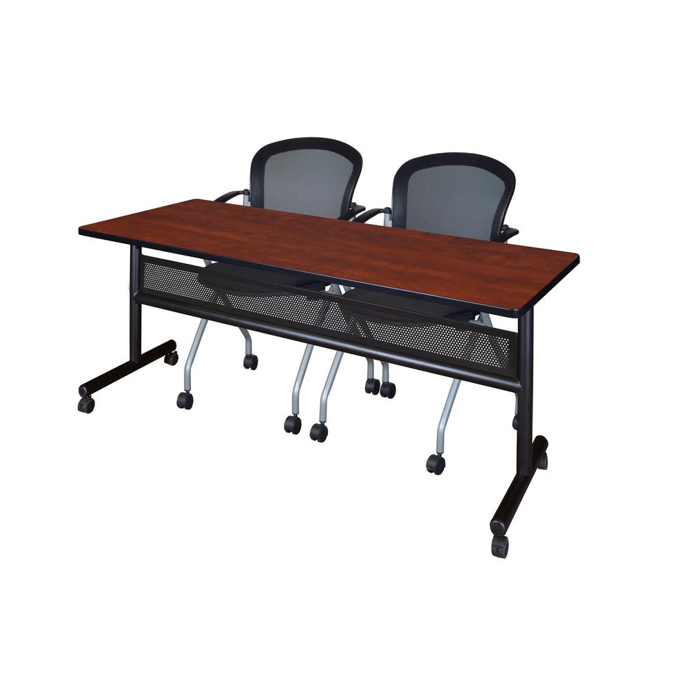 72" x 24" Flip Top Mobile Training Table with Modesty Panel- Cherry and 2 Cadence Nesting Chairs. Picture 1