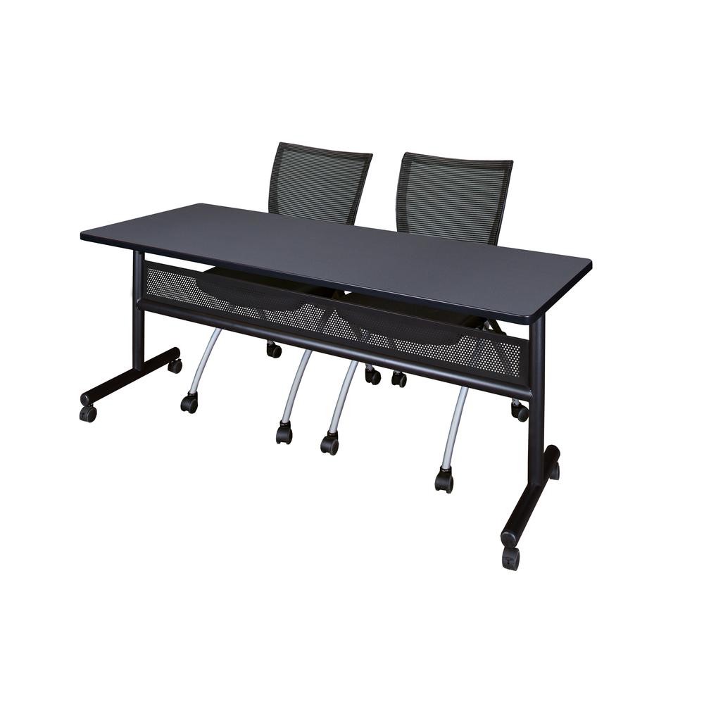 72" x 24" Flip Top Mobile Training Table with Modesty Panel- Grey and 2 Apprentice Nesting Chairs. Picture 1