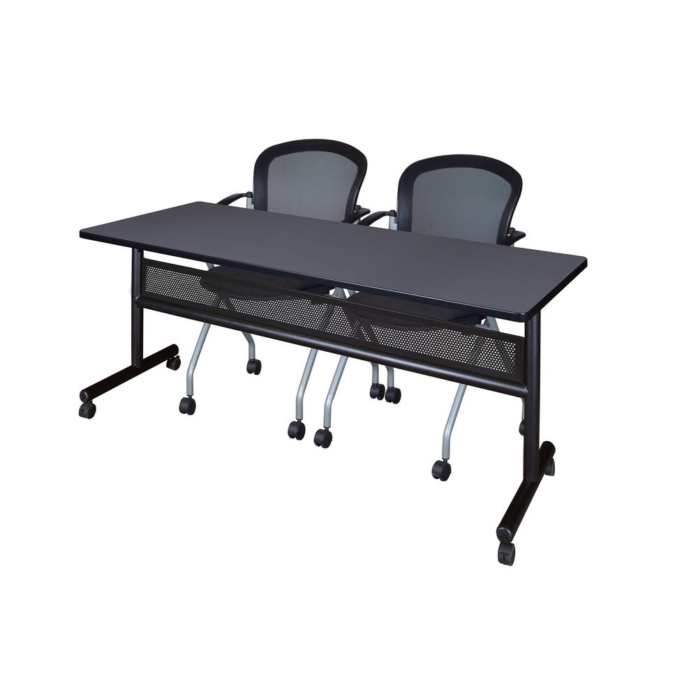 72" x 24" Flip Top Mobile Training Table with Modesty Panel- Grey and 2 Cadence Nesting Chairs. Picture 1