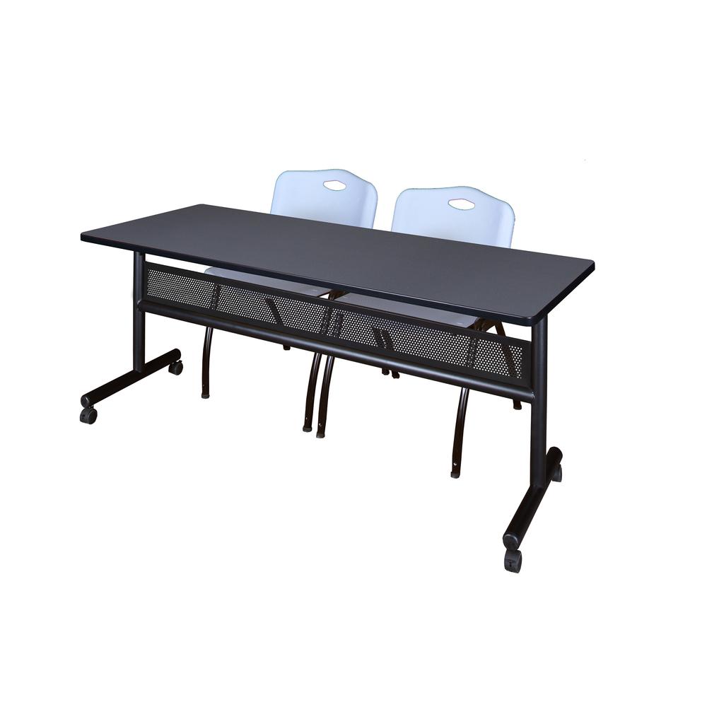 72" x 24" Flip Top Mobile Training Table with Modesty Panel- Grey and 2 "M" Stack Chairs- Grey. The main picture.