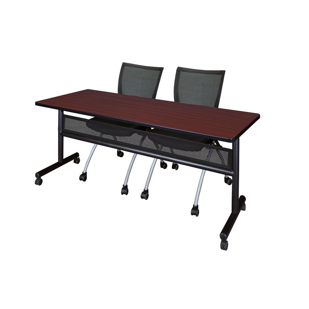 72" x 24" Flip Top Mobile Training Table with Modesty Panel- Mahogany and 2 Apprentice Nesting Chairs. Picture 1
