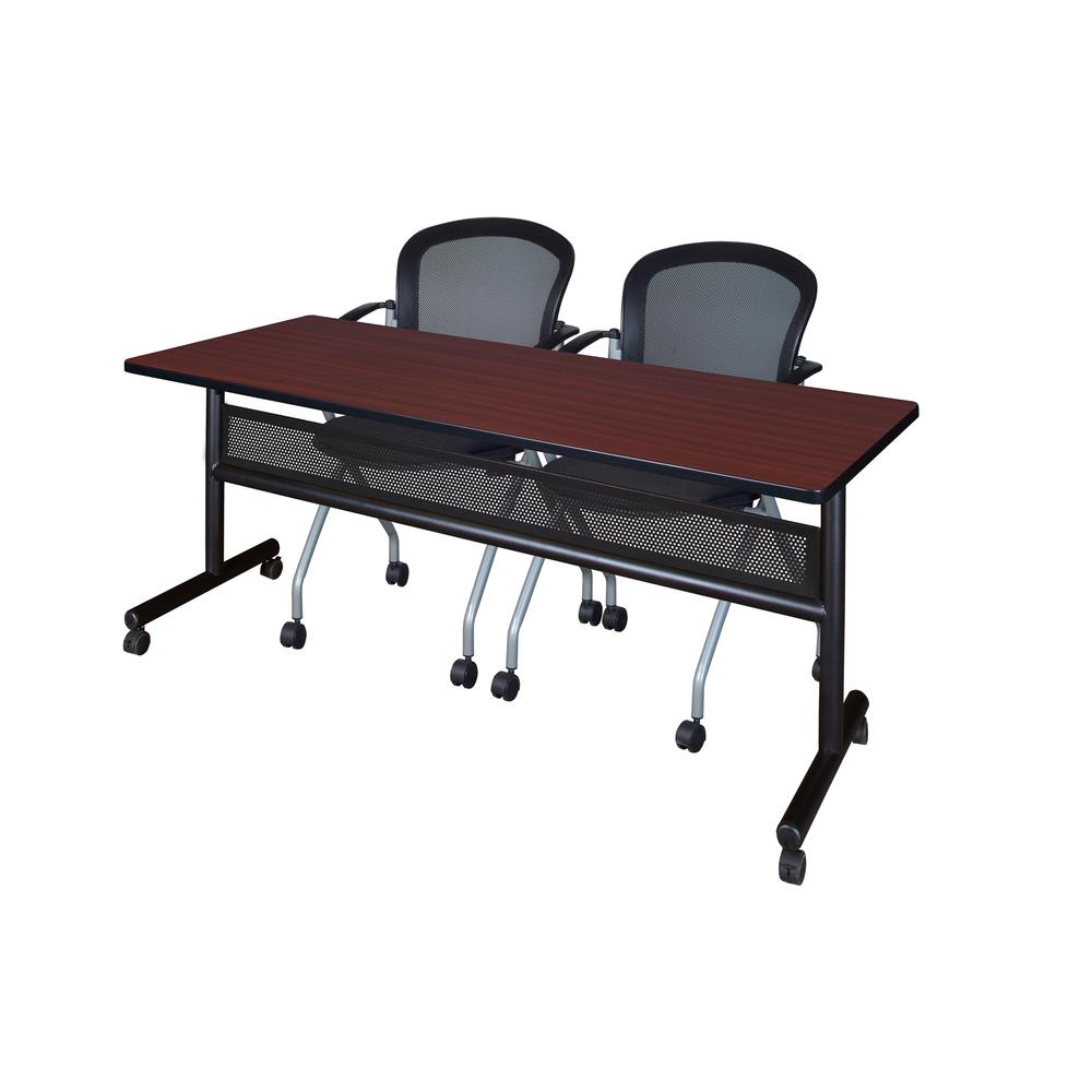 72" x 24" Flip Top Mobile Training Table with Modesty Panel- Mahogany and 2 Cadence Nesting Chairs. The main picture.