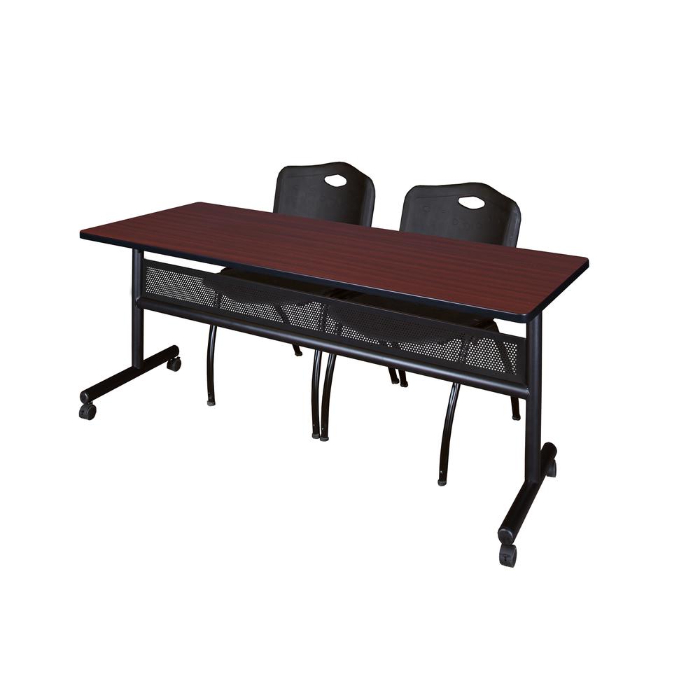 72" x 24" Flip Top Mobile Training Table with Modesty Panel- Mahogany and 2 "M" Stack Chairs- Black. Picture 1