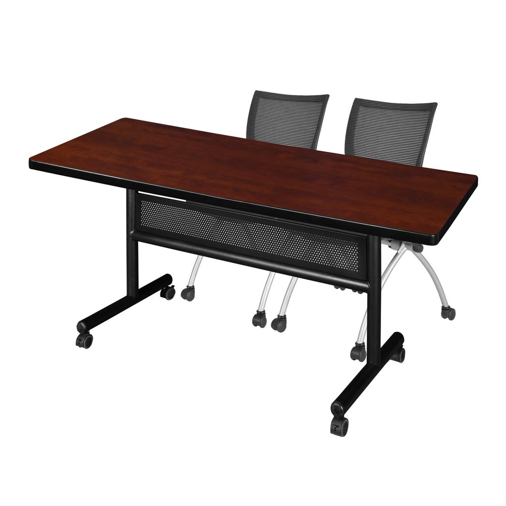 72" x 30" Flip Top Mobile Training Table with Modesty Panel- Cherry and 2 Apprentice Nesting Chairs. Picture 1