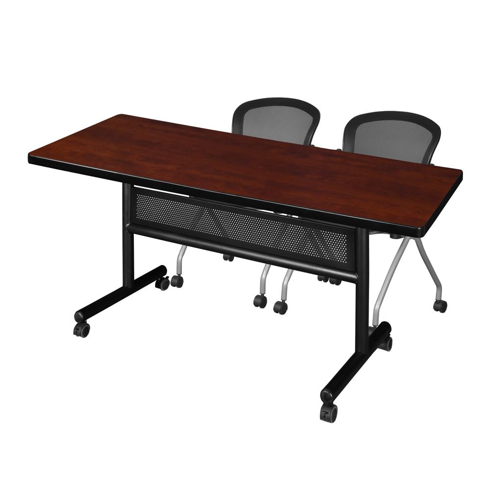 72" x 30" Flip Top Mobile Training Table with Modesty Panel- Cherry and 2 Cadence Nesting Chairs. Picture 1