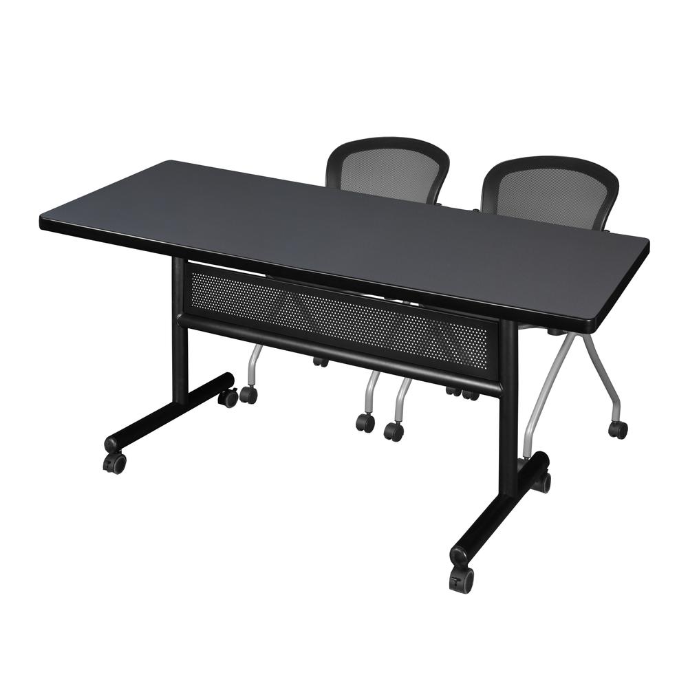 72" x 30" Flip Top Mobile Training Table with Modesty Panel- Grey and 2 Cadence Nesting Chairs. Picture 1