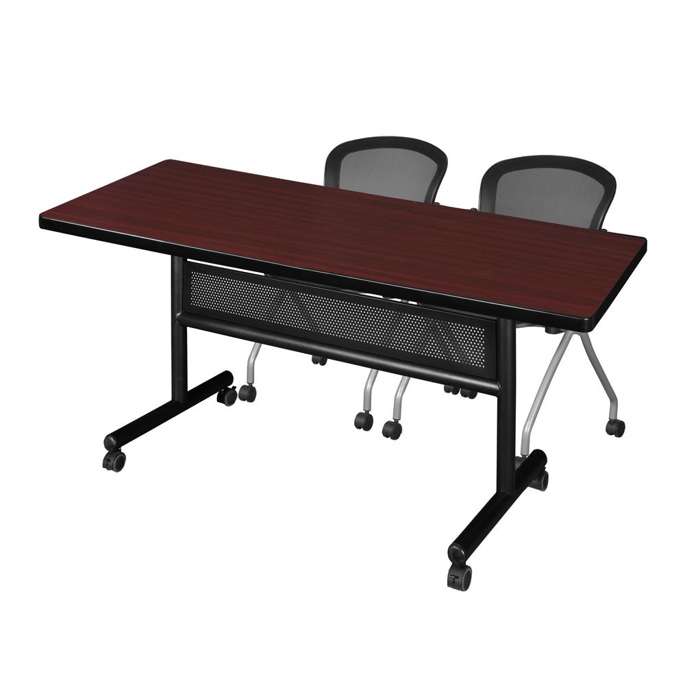 72" x 30" Flip Top Mobile Training Table with Modesty Panel- Mahogany and 2 Cadence Nesting Chairs. Picture 1
