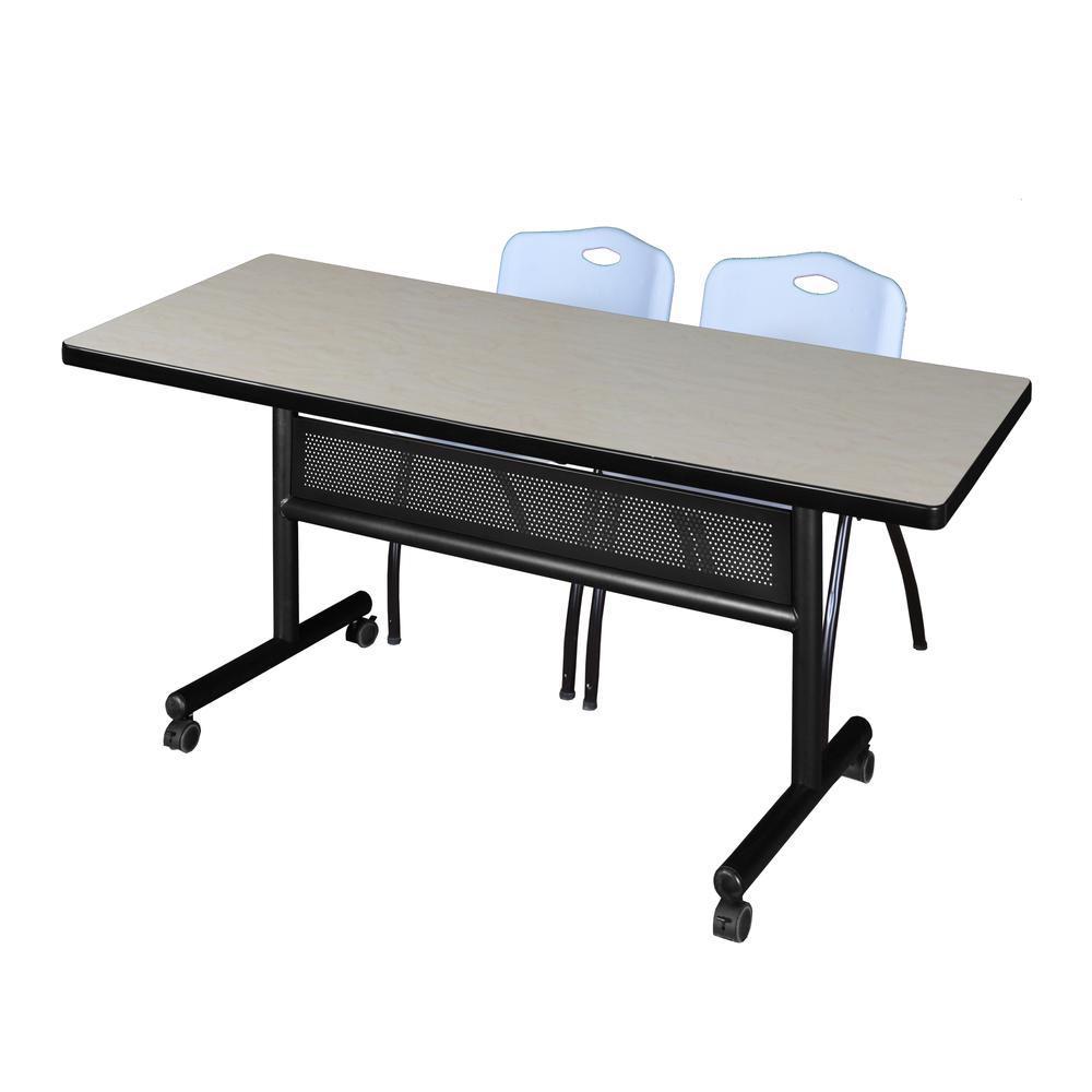 72" x 30" Flip Top Mobile Training Table with Modesty Panel- Maple and 2 "M" Stack Chairs- Grey. Picture 1