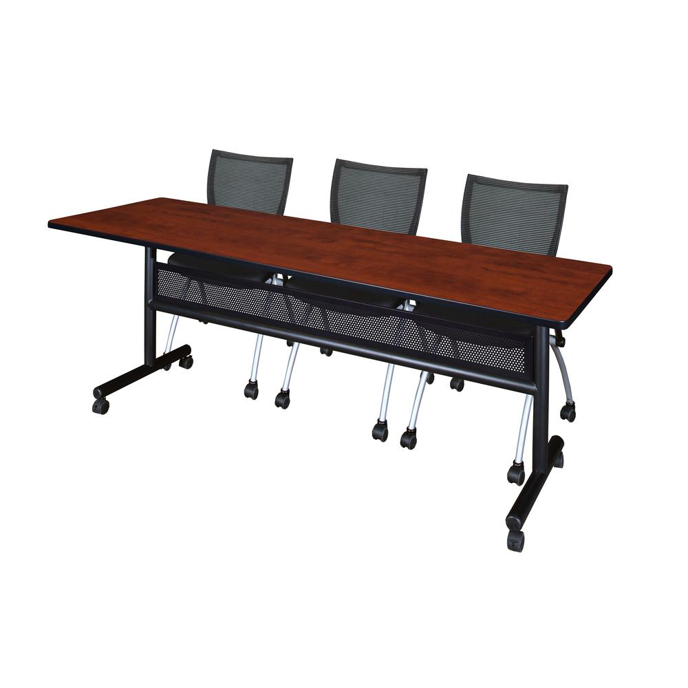 84" x 24" Flip Top Mobile Training Table with Modesty Panel- Cherry and 3 Apprentice Nesting Chairs. The main picture.