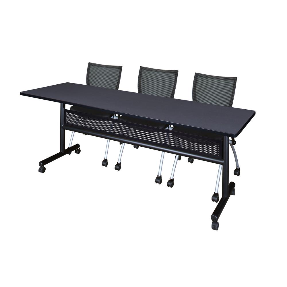 84" x 24" Flip Top Mobile Training Table with Modesty Panel- Grey and 3 Apprentice Nesting Chairs. Picture 1