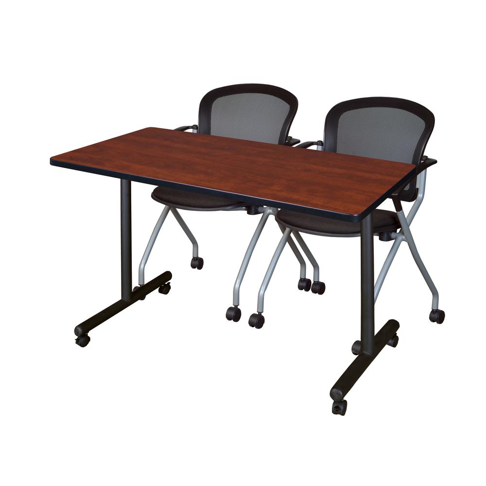 48" x 24" Kobe Mobile Training Table- Cherry & 2 Cadence Chairs- Black. Picture 1