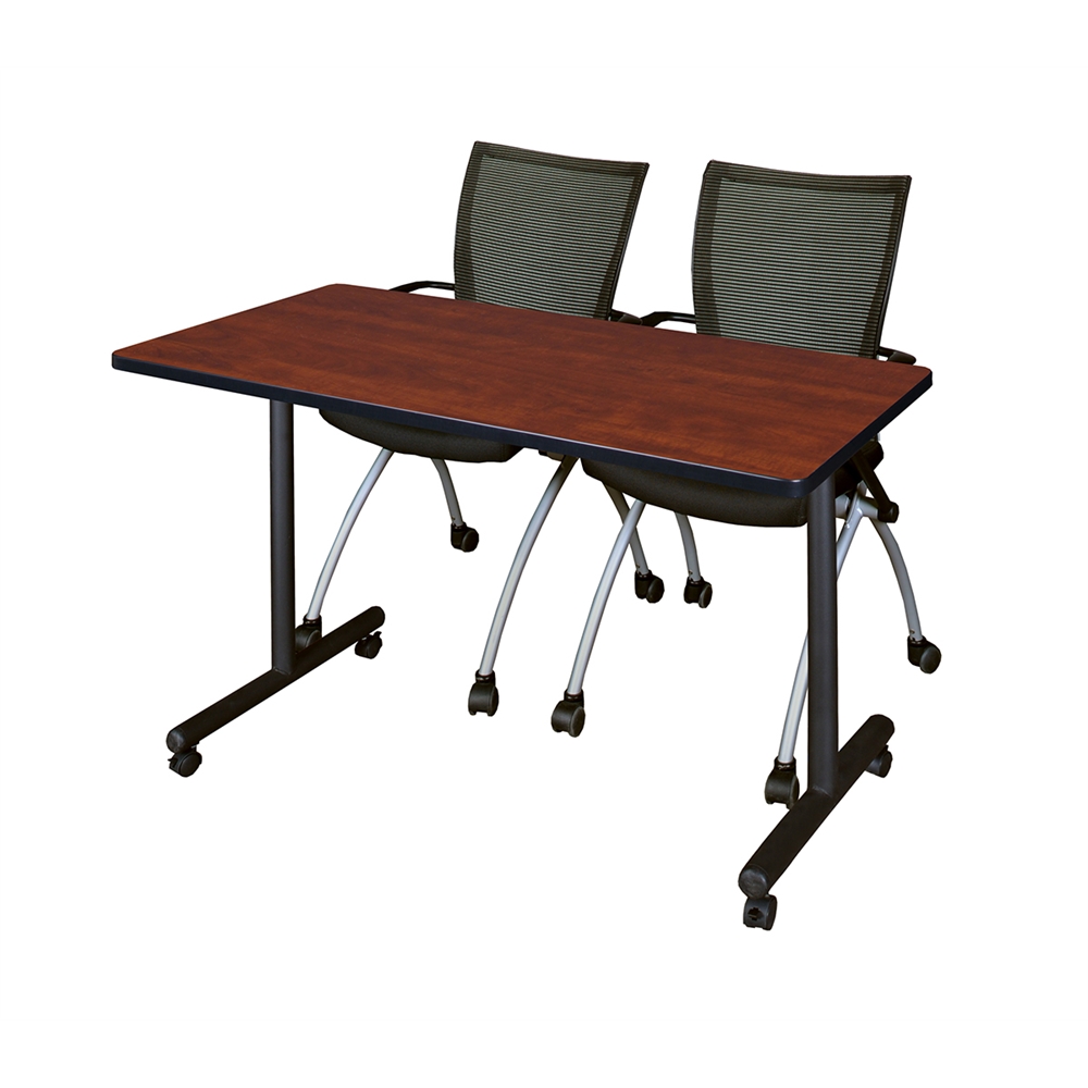 48" x 24" Kobe Mobile Training Table- Cherry & 2 Apprentice Chairs- Black. Picture 1