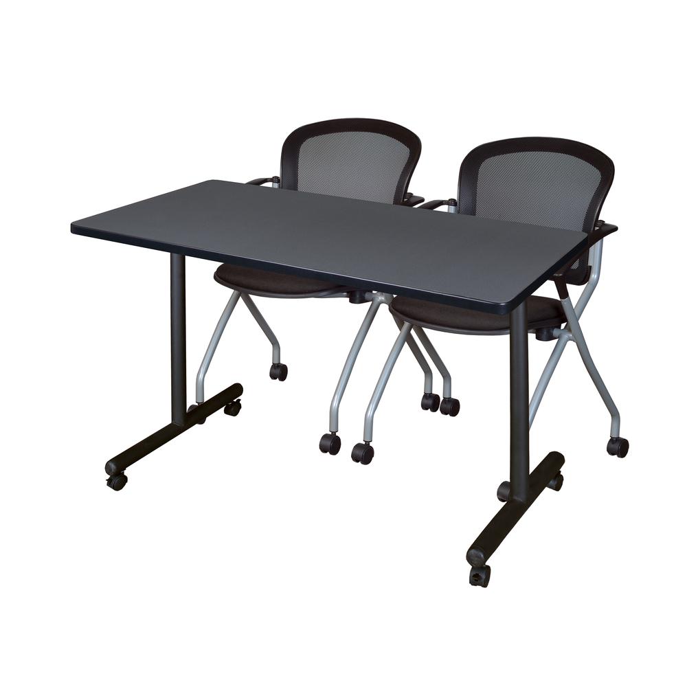 48" x 24" Kobe Mobile Training Table- Grey & 2 Cadence Chairs- Black. Picture 1