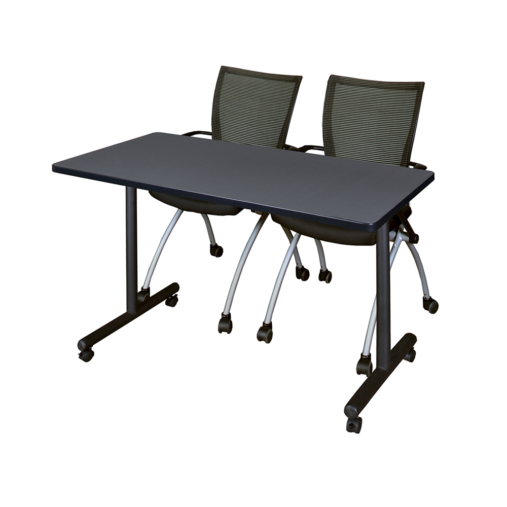 48" x 24" Kobe Mobile Training Table- Grey & 2 Apprentice Chairs- Black. Picture 1