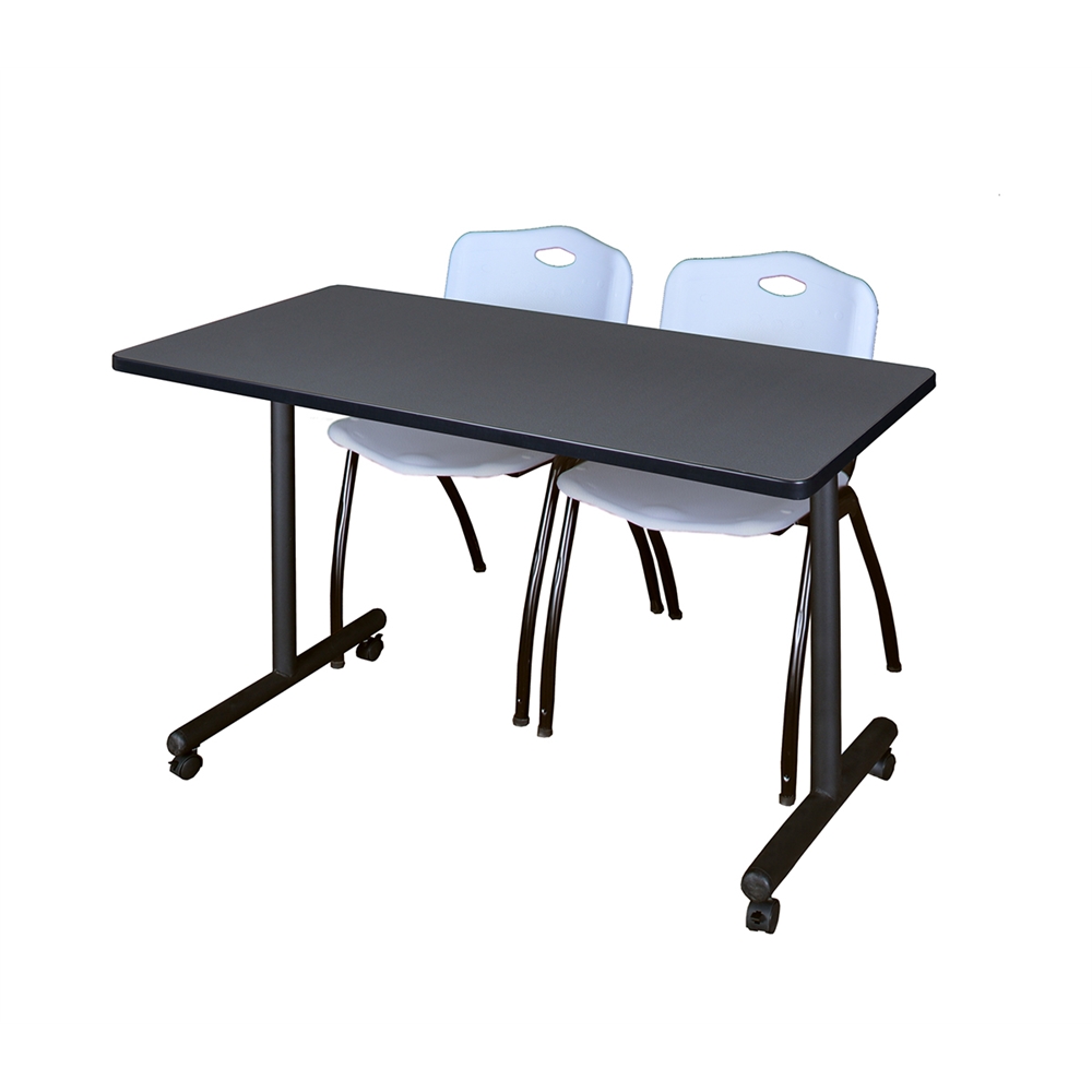 48" x 24" Kobe Mobile Training Table- Grey & 2 'M' Stack Chairs- Grey. Picture 1