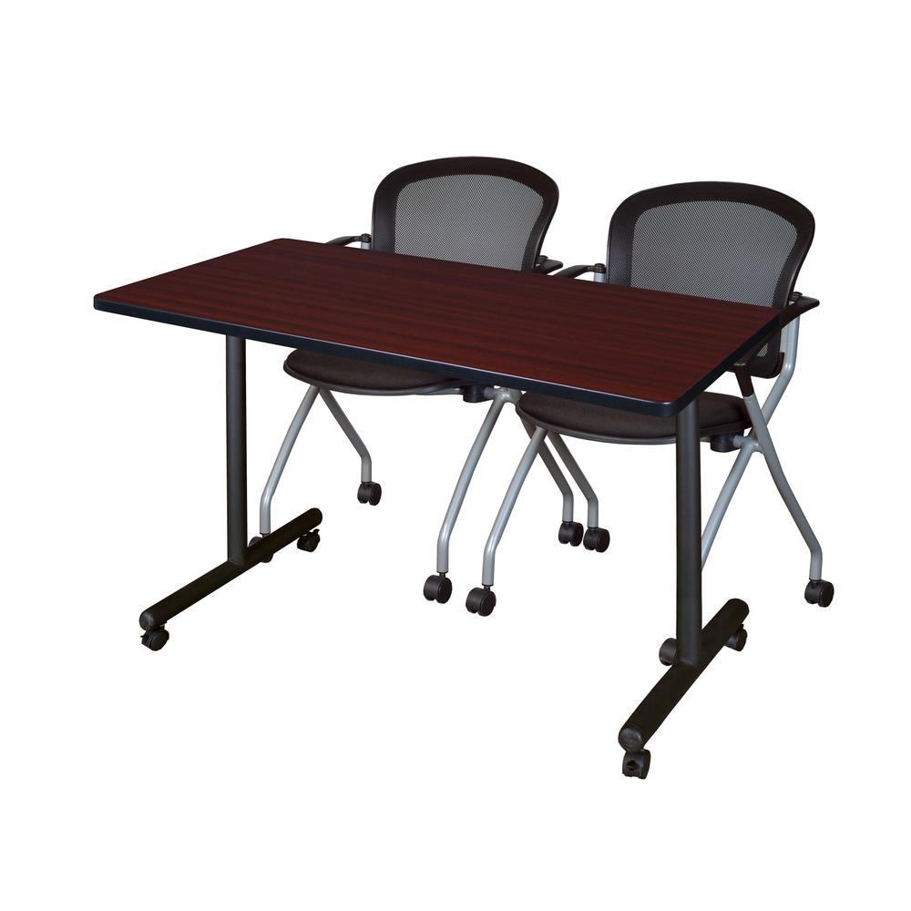 48" x 24" Kobe Mobile Training Table- Mahogany & 2 Cadence Chairs- Black. Picture 1
