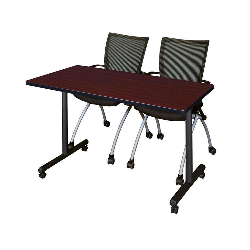 48" x 24" Kobe Mobile Training Table- Mahogany & 2 Apprentice Chairs- Black. Picture 1