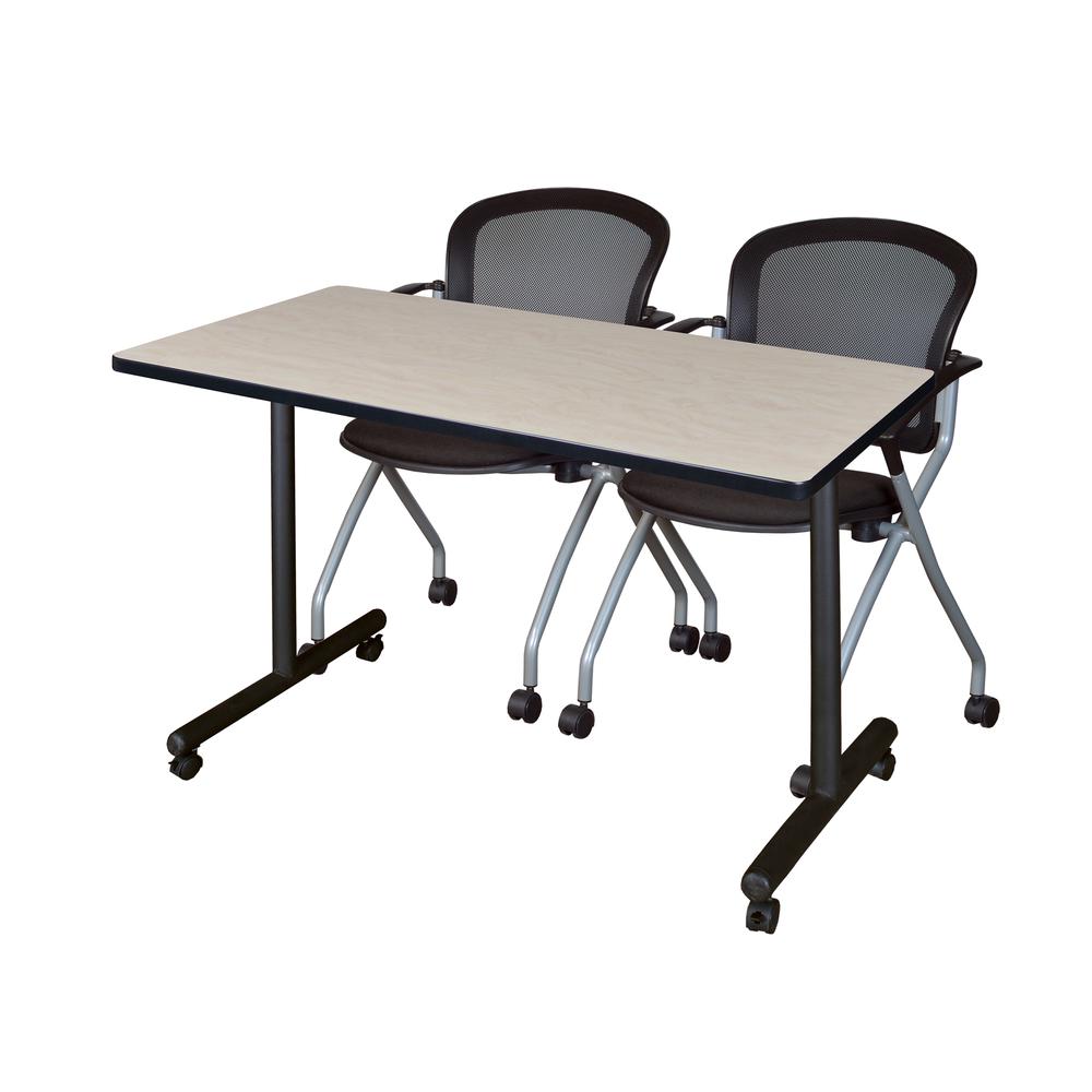 48" x 24" Kobe Mobile Training Table- Maple & 2 Cadence Chairs- Black. Picture 1