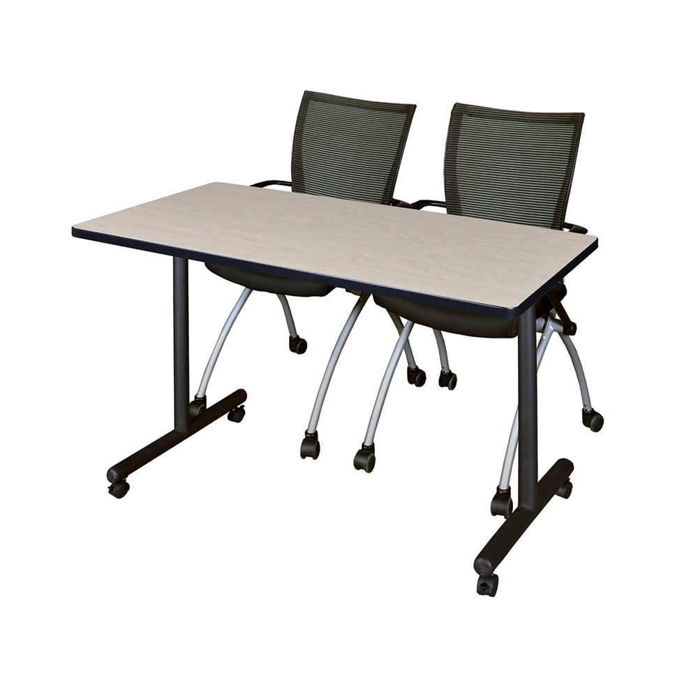 48" x 24" Kobe Mobile Training Table- Maple & 2 Apprentice Chairs- Black. Picture 1