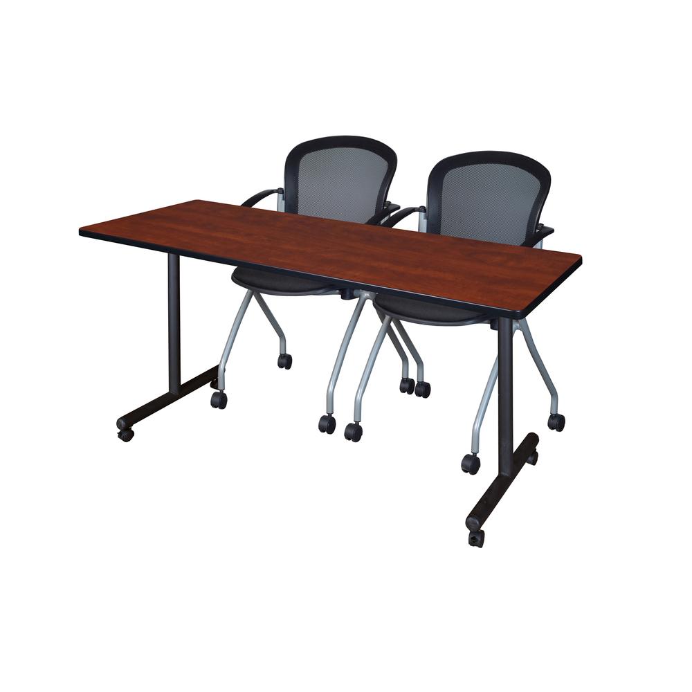 60" x 24" Kobe Mobile Training Table- Cherry & 2 Cadence Chairs- Black. Picture 1