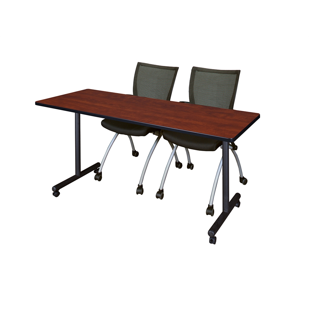 60" x 24" Kobe Mobile Training Table- Cherry & 2 Apprentice Chairs- Black. Picture 1