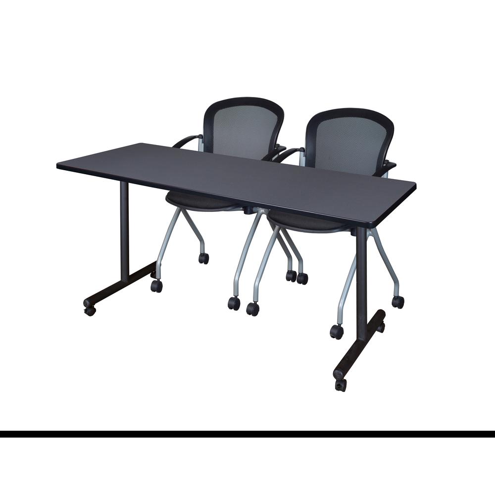 60" x 24" Kobe Mobile Training Table- Grey & 2 Cadence Chairs- Black. Picture 1