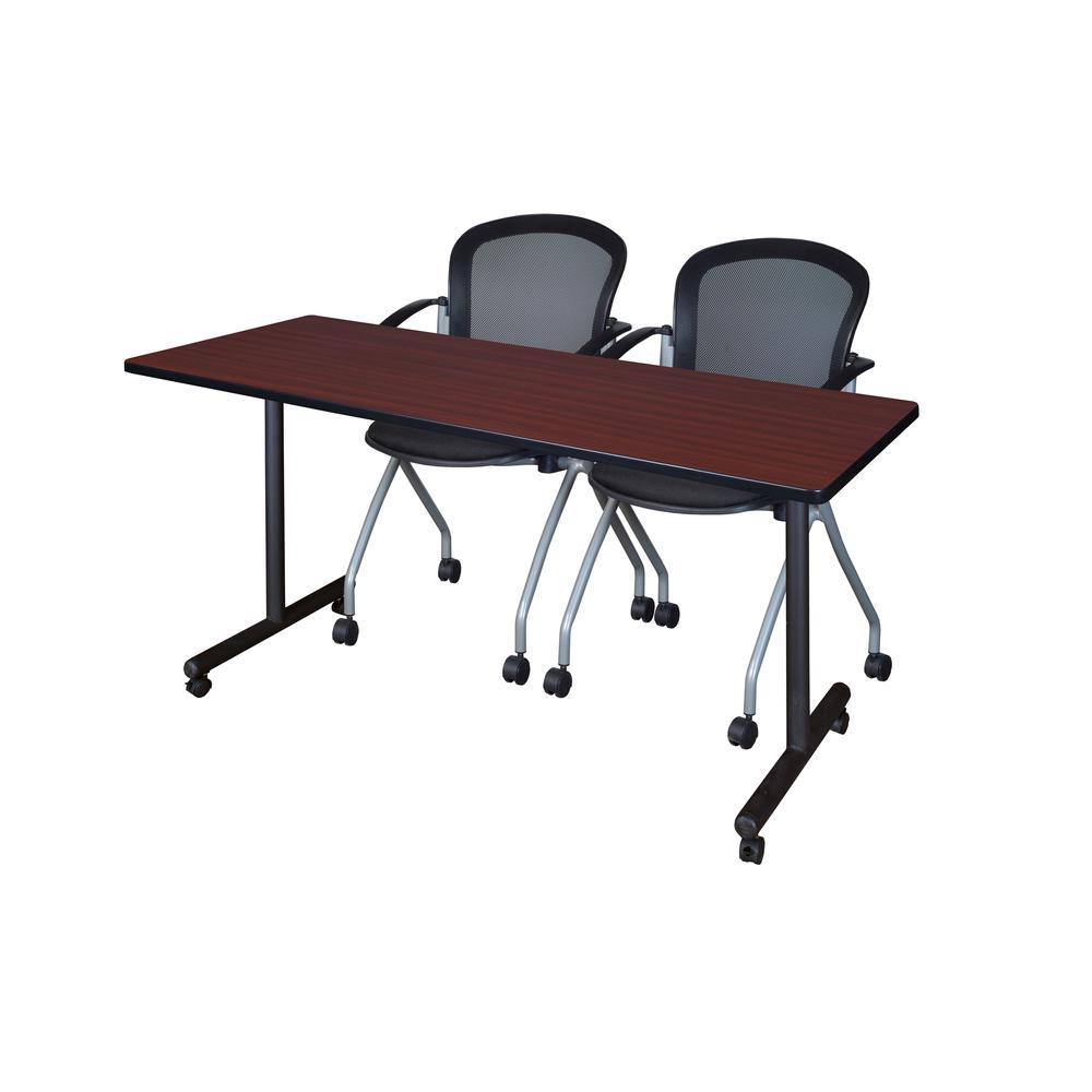 60" x 24" Kobe Mobile Training Table- Mahogany & 2 Cadence Chairs- Black. Picture 1