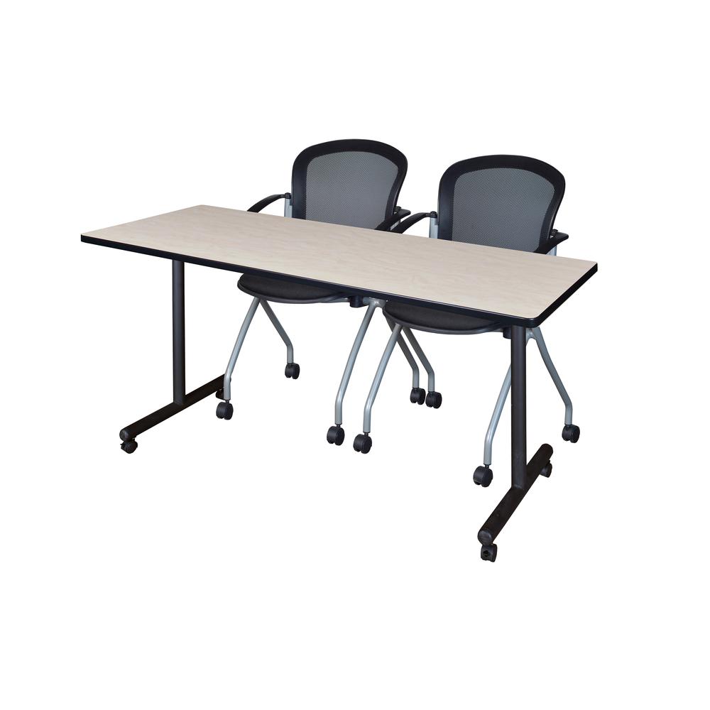 60" x 24" Kobe Mobile Training Table- Maple & 2 Cadence Chairs- Black. Picture 1