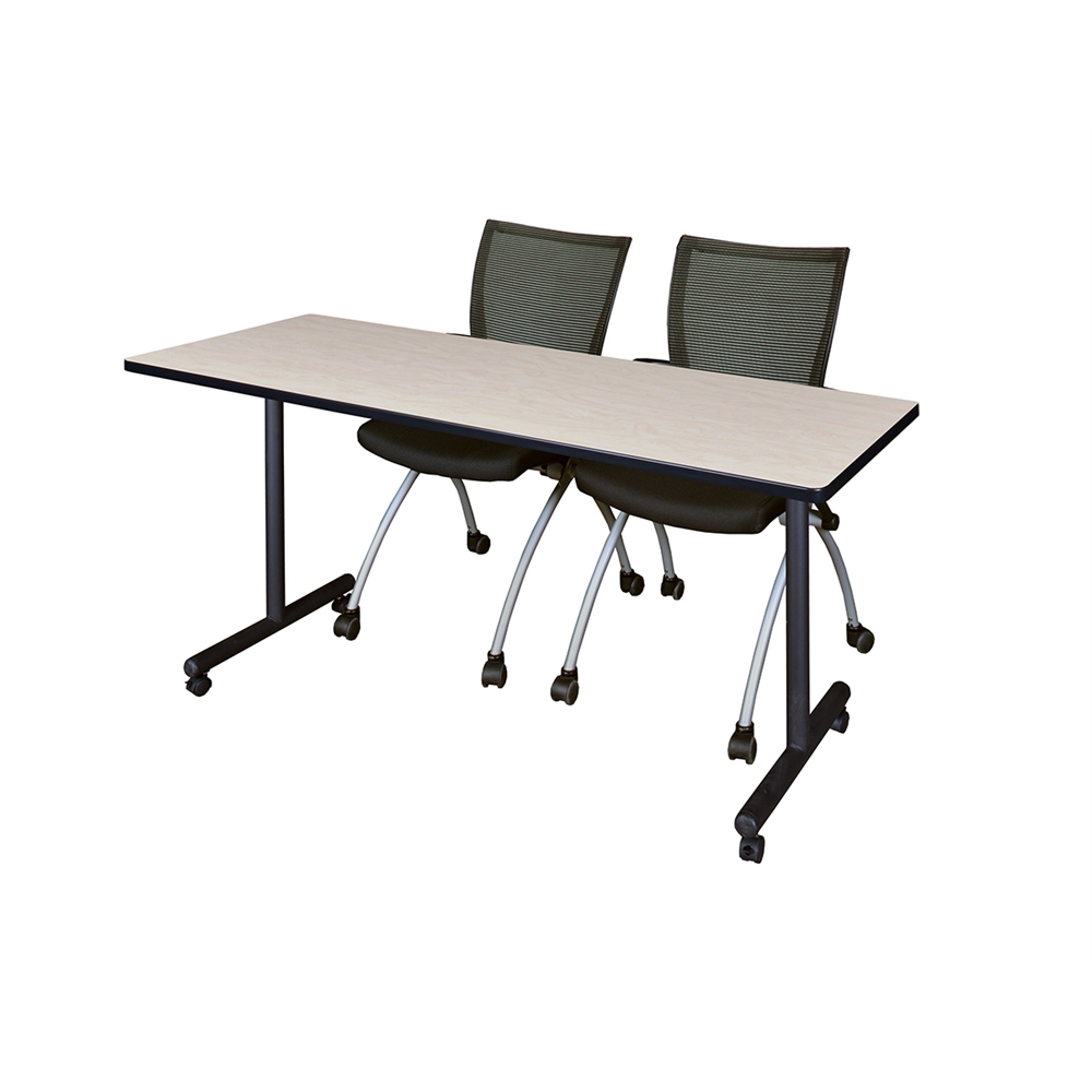 60" x 24" Kobe Mobile Training Table- Maple & 2 Apprentice Chairs- Black. Picture 1