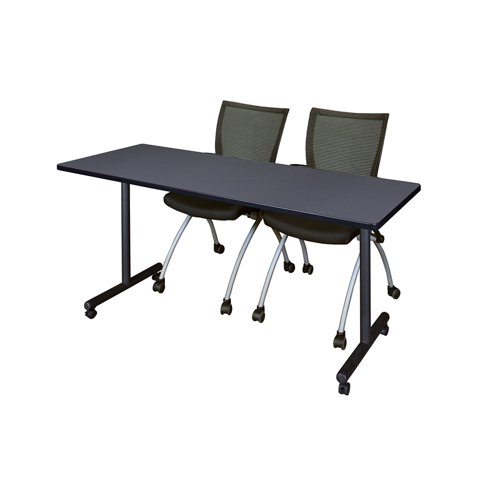 66" x 24" Kobe Mobile Training Table- Grey & 2 Apprentice Chairs- Black. Picture 1