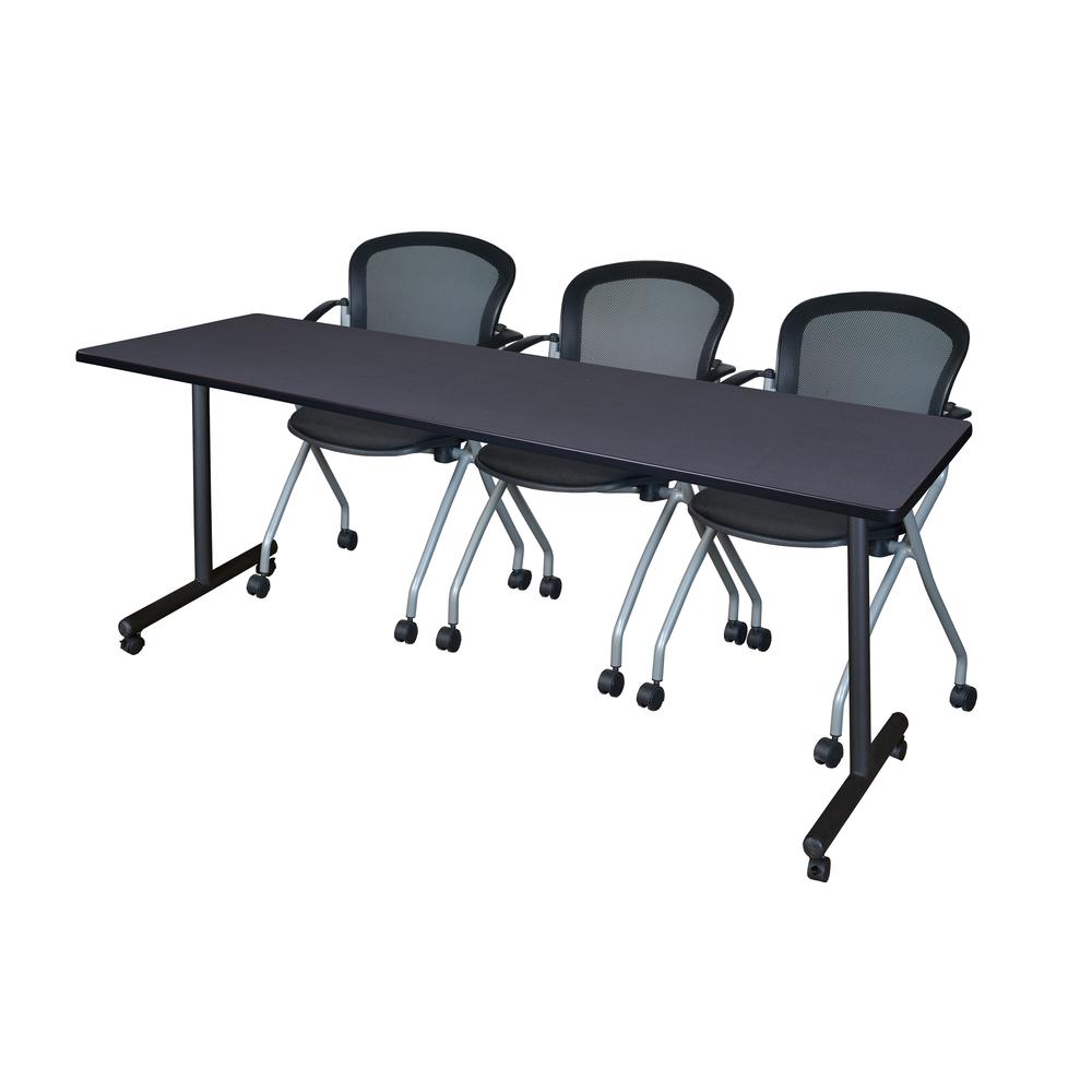 84" x 24" Kobe Mobile Training Table- Grey & 3 Cadence Chairs- Black. Picture 1