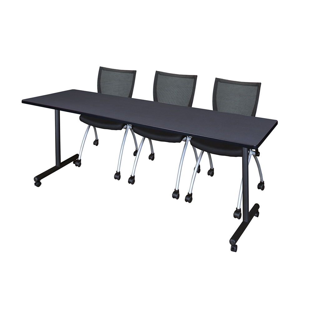 84" x 24" Kobe Mobile Training Table- Grey & 3 Apprentice Chairs- Black. Picture 1